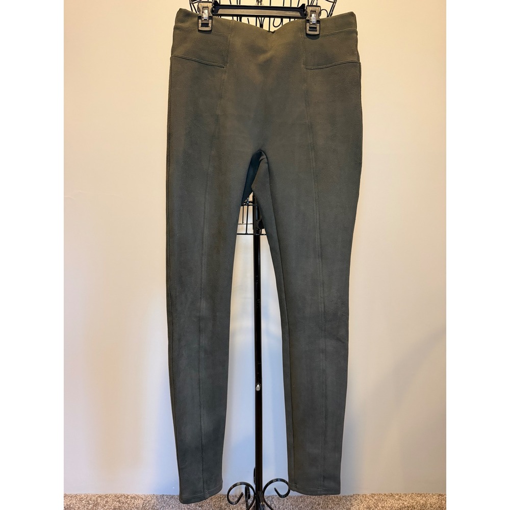 Spanx Faux Suede Leggings Olive Green High Waisted Seamed Pants Womens Medium